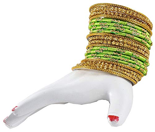 Image of NMII Glass and Silk Thread Zircon Gemstone Bangle Set For Women /Girls