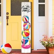 Summer Porch Sign Wooden Summer Beach Door Sign Outdoor Standing Vertical Porch Decor Rustic Beach Balls Front Decor for Farmhouse Door Decoration, 47" H