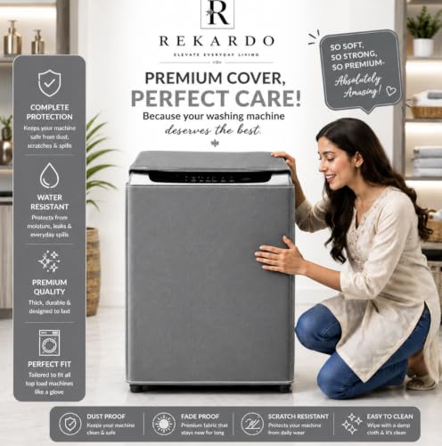 Image of REKARDO Polyvinyl Chloride (PVC) Waterproof Semi Automatic Washing Machine Cover for (LG - Life Good) 8.5kg, 9kg, 9.5kg Model (Grey) | Dust Protection | Scratch Resistant | Durable PVC | Moisture Shield | Easy Clean | Reusable | Snug Fit