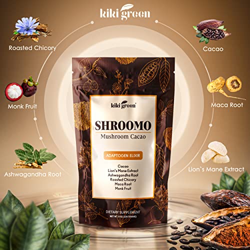 KIKI Green SHROOMO: Mushroom Coffee Alternative | Master Blend of Lion's Mane, Ashwagandha for Mental Clarity, Energy & Focus, Maca Root, Roasted Chicory, Monk Fruit | Cacao Coffee Alternative 8 oz - Image 6