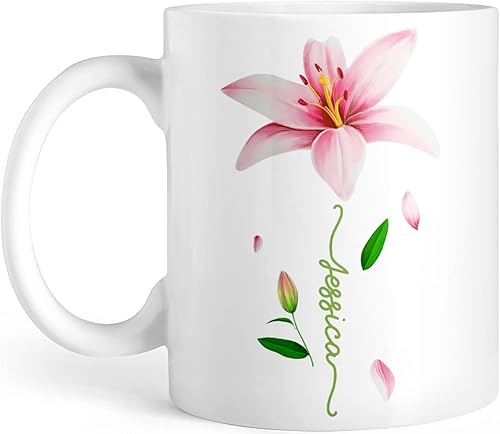 CUBICER Tazas de café personalizadas flores de lirio nombre personalizado tazas de cerámica blanca taza de viaje grande de onzas vasos de beber