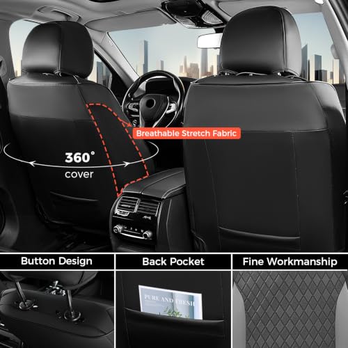 Image of Coverado Car Seat Covers Full Set, Leather Seat Covers for Cars, Waterproof Car Seat Protectors, Front and Back Car Seat Cushions Automotive Seat Covers Universal Fit for Most Cars, Black&Gray