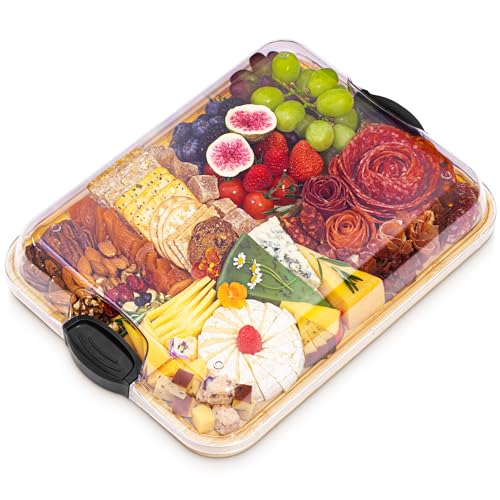 Yes4Quality Tábuas de queijo de enchidos de bambu com tampa acrílica transparente, tábuas de cortar para cozinha