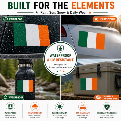 Image of Irish Flag Vinyl Flag Stickers, Car Decals, Waterproof Indoor Outdoor, Laptop Stickers, Car Bumper, St Patricks Day Decor, Ireland Flag, 5 x 3 Inches, Set of 3