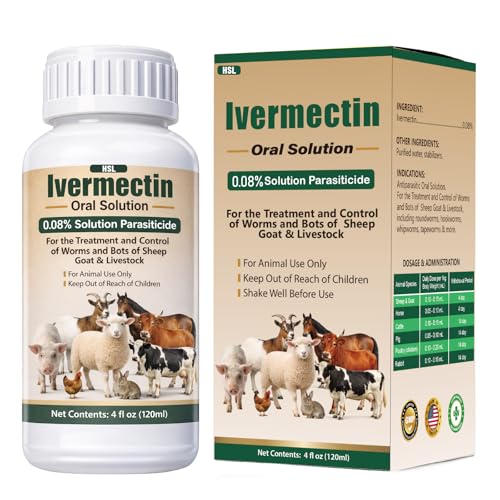 HSL Ivermectin 0.08% Liquid for Sheep Goat Poultry & More Supports Gut Health Immune & Digestive Support All-Worm Formula for Tapeworms Roundworms & Hookworms Overall Vitality 120ml