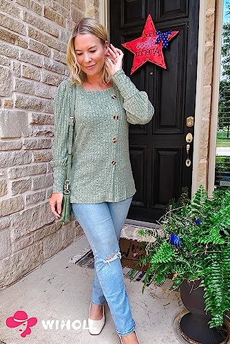 Image of WIHOLL Womens Tops Dressy Casual Fall Sweaters Square Neck Fashion Clothes 2023