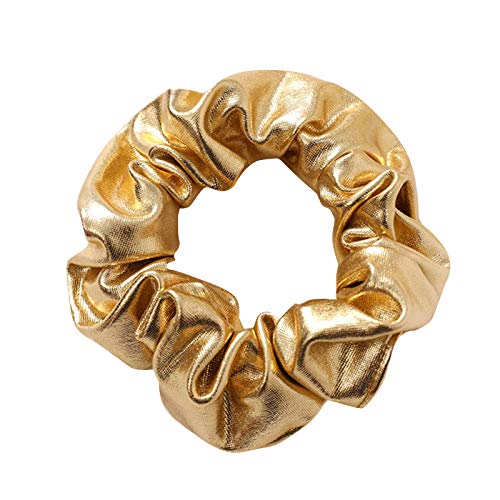 4 Pack Gold Or Silver Metallic Leather Hair Scrunchies Hair Ties Hair Eleastic Bands Scrunchy Hair Ties Ropes Ponytail Holders Wrist Bands For Girls School,Dance,Stage (Gold) #TOP1