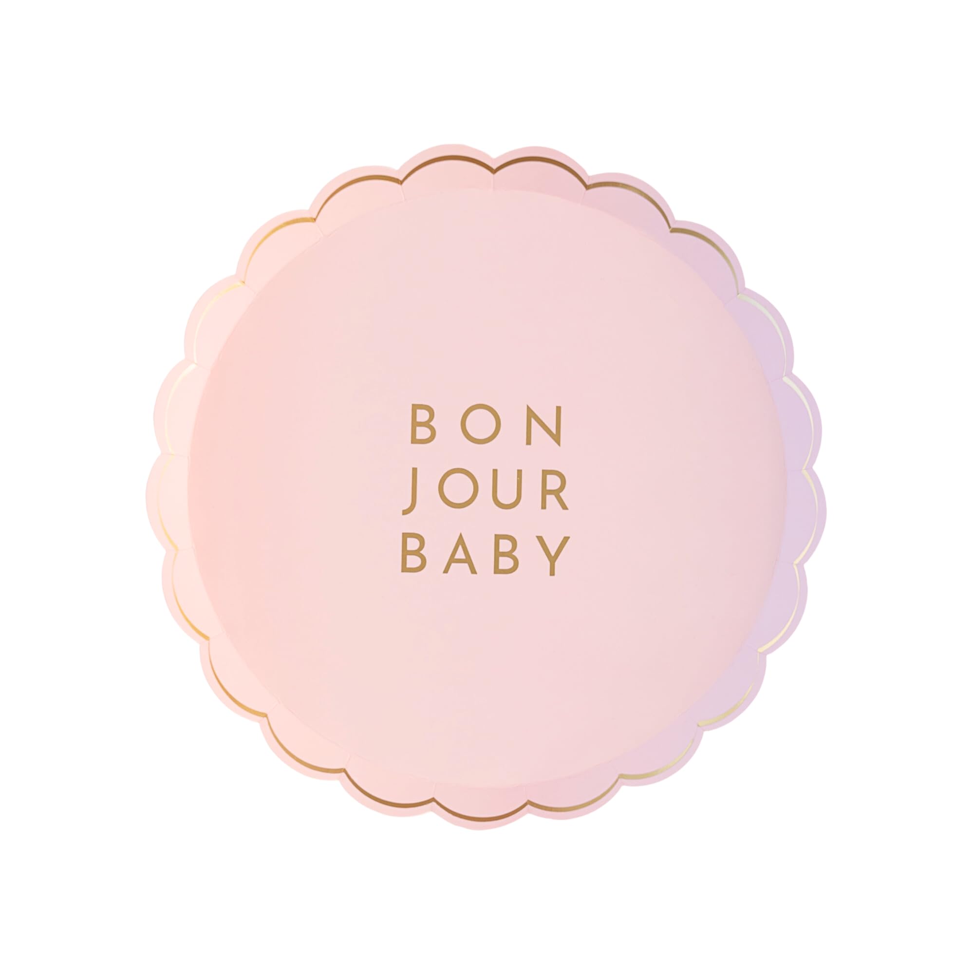 Bonjour Fête Baby Light Pink 8.25" Scalloped Paper Plates | Gold Foil Accent | Disposable Tableware for Baby Shower, Girl Celebration & Party Decor |