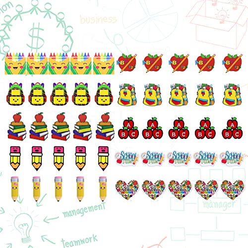 David accessories 50 Stück Planarharze, einseitiges Muster, flache Harz-Anhänger, Harz, sortiert, flache Rückseite, Zubehör für DIY-Handwerk und Ornament-Scrapbooking (Schulanfang) Cover