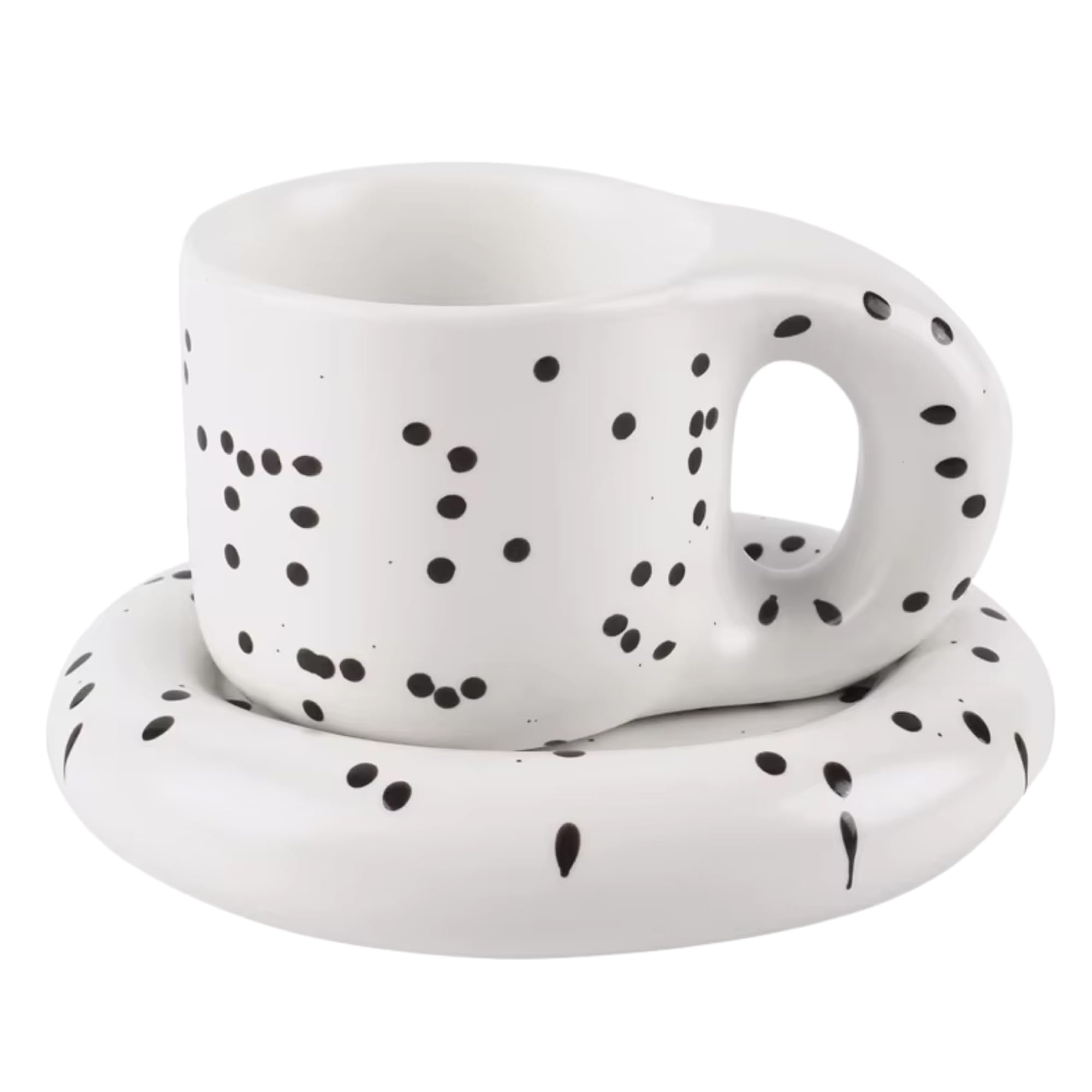 10oz Nordic Ceramic Mug with Saucer (White w/Black Speckles)