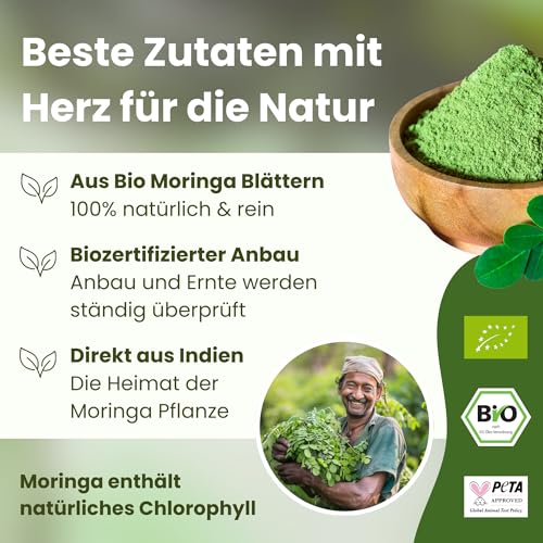 Moringa Kapseln von Myvial Bio, 120 Stück, hochdosiert, vegan