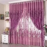 Material: Polyester demiawaking Sheer Vorhang Panels, Luxus-Vorhänge Voile Peony Vorhänge mit Ösen Tüll Fenster Balkon Vorhang für Schlafzimmer Wohnzimmer Arbeitszimmer und Home Dekoration violett