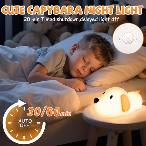 NXPZ LED Nachtlicht Kinder, Niedliche Silikon Hund Nachtlampe, Helligkeit Verstellbare Nachttischlampe mit 30/60 Minuten Timer-Funktion, USB-Aufladbar für Wohnzimmer, Kinderzimmer und Schlafzimmer
