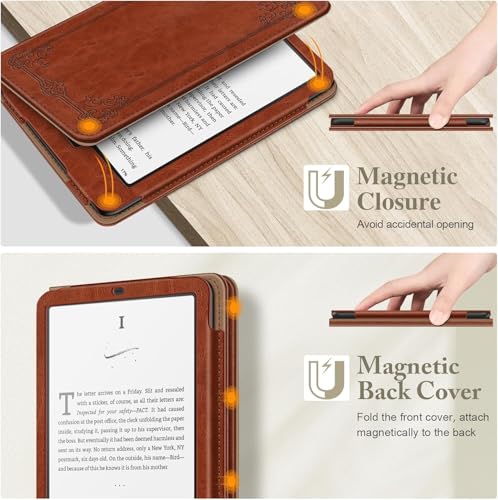 Image of ProElite Cover Case for Kindle Paperwhite 12th Gen 7 inch Case, Retro Smart Flip case Cover for Amazon Kindle Paperwhite 12th Generation 7 inch 2024, Brown
