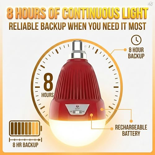 Image of Drumstone Rechargeable 150W LED Emergency Bulb with Up to 8 Hours Power Backup, Automatic Power Cut Lighting, Energy Saving Long-Lasting Bulb for Indoor Home Use