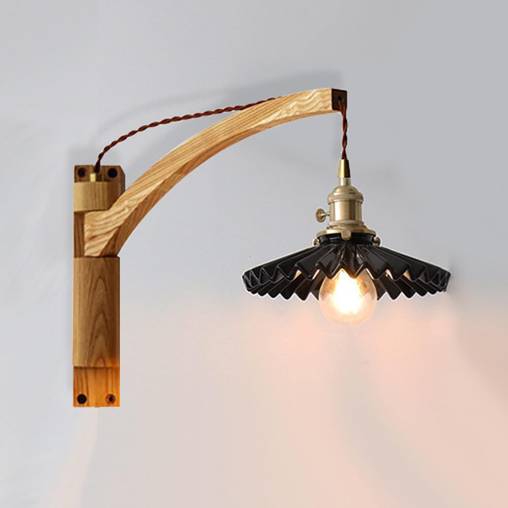 Aplique de pared vintage con brazo oscilante largo y pantalla de cristal para lectura