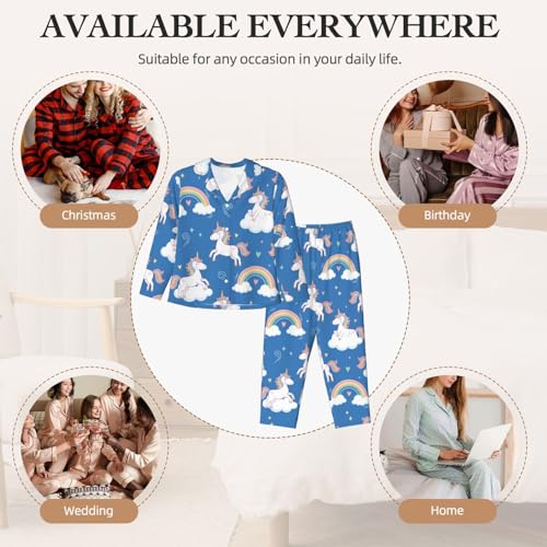 Image of Women'S Long Sleeve Pajama Set Soft Loungewear Button-Down Top & Elastic Waist Pants S- 2XL