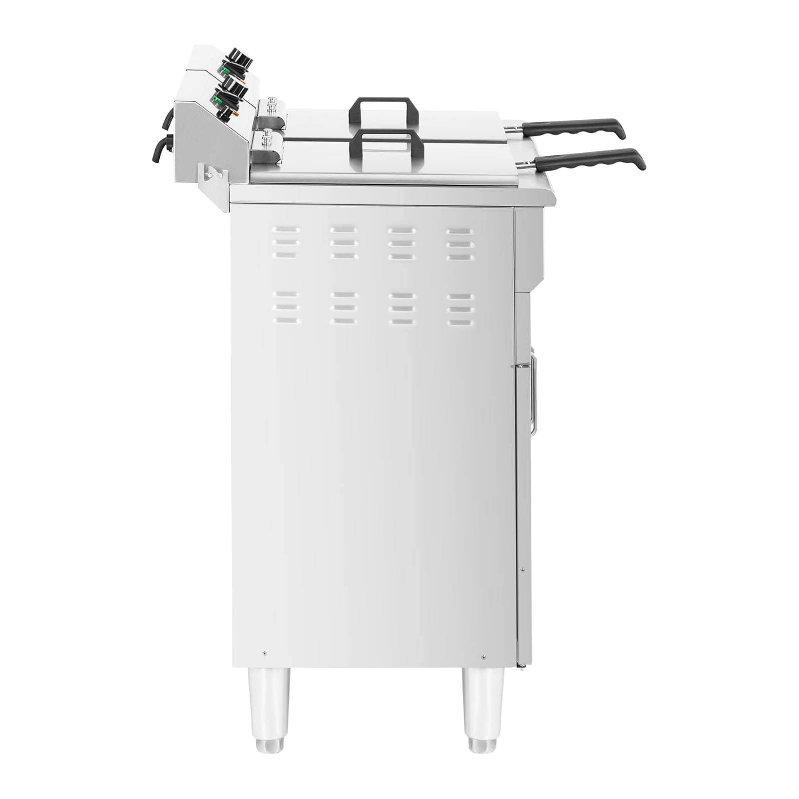 Royal Catering Doppel-Elektro-Fritteuse mit Unterschrank 2 x 16 l (2 x 10 l Öl) 10 000 W 400 V Ablasshahn Kaltzone Gastro-Fritteuse