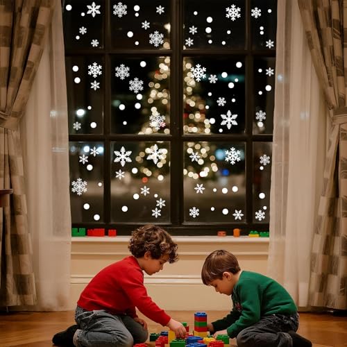 Greymond Christmas Window Stickers, Christmas Snowflake Window Clings, PVC Xmas Decals Decorations for Christmas Window Display, Home Decor, Christmas Decorations