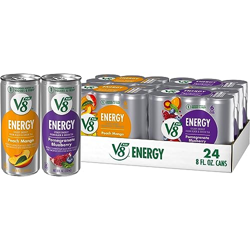 Image of V8 Energy Pomegranate Blueberry and Peach Mango Energy Drinks, 8 fl oz Can (24 Pack)