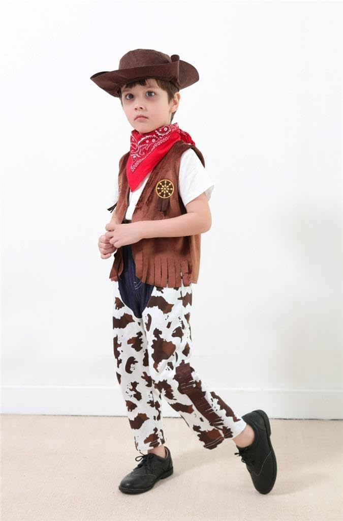 Dressy Daisy Baby Toddler Little Kids Boys Western Style Cowboy Halloween Costume Dress Up Party Outfit Set with Vest and Hat