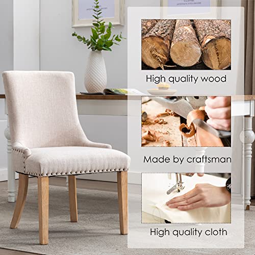 Kcc Fabric Dining Chairs Set Of 2 Upholstered Dining Room Chair With Solid Wood Legs,Modern Style Armless Chair With Nailhead Trim For Kitchen, Beige #TOP3