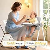 Bonnlo Baby Foldable High Chair, Adjustable Height with 7 Positions, 4-Level Reclining Seat & Detachable Double Tray, Highchair for Toddlers 6 Months to 3 Years (Grey) - Image 8