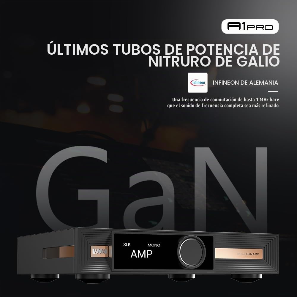 SMSL VMV A1pro - Amplificador de potencia de nitruro de galio | Modo estéreo/mono 4x potencia | Chip PGA2311 de gama alta | Entradas XLR/RCA chapadas en oro | Compatible con preamplificador D1pro DAC