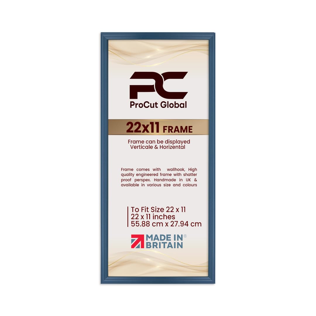 Procut Global 22x11 Navy Blue Picture Frames - Classic Wooden Photo Frame with Shatterproof Perspex for Wall or Tabletop - Perfect for Posters, Certificates & Prints - Sizes & Colors Available