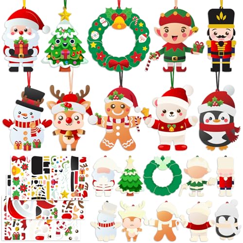 PopManko Christmas Crafts for Kids, 10 Pack Christmas Arts and Crafts Gifts for Kids, Xmas Activities Foam Stickers Craft Kits Party Bag Fillers Make Your Own Christmas Decorations (Christmas)