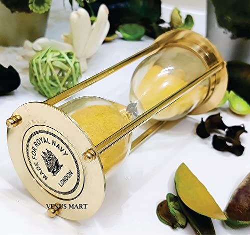 Image of NORVILLE Wooden and Brass Sand Timer Hour Glass Sandglass Clock Antique Decorative Theme Height 6 inch Time 5 Minutes Sand Clock for Home Decoration Gift Item