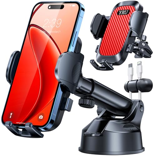 Image of YRU[True Upgrade for Safety Car Phone Holder Mount [Patent & Military-Grade] Dashboard Cell Phone Holder for Car Vent Windshield Phone Stand for iPhone 17 16 15 14 13 Pro Max Truck Samsung, Light Red