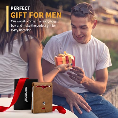 Image of RUNBOX Mens Slim Wallet with Money Clip RFID Blocking Bifold Credit Card Holder for Men with Gift Box