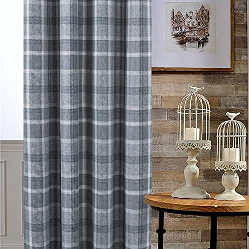 always4u Plaid Curtains for Bedroom Living Room 100% Blackout Thermal Fully Lined Woolen Look Check Drapes Grey Grommet Curtains 84 Inch Length 2 Panels Grey - Image 2