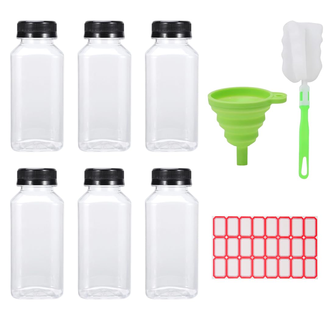 250ml Shot Flaschen zum Befüllen, 6 Stk Leere Plastikflaschen zum Befüllen, Wiederverwendbare Kunststoff Smoothie Saftflaschen zum Befüllen Transparent für Kühlschrank Juicer Shots Wasser Milch Gewerbe, Industrie & Wissenschaft