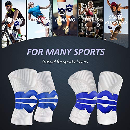 Knee Braces Workout Equipment Elbow Sleeve Patellar Tendon Support Strap Trampoline Accessories Knee Compression Sleeve, Knee Support for Women Knee Strap, 1 Pair White Blue L