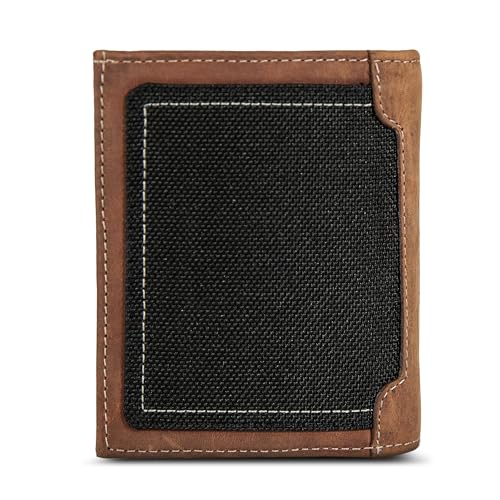 WOLVERINE Men's Bifold Wallet | RFID Protection | Card Slots | Bill Pocket | Durable | Rugged | Leather | Canvas, Rigger-Brown, One Size2