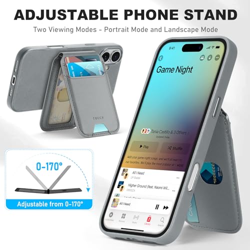 Coque iPhone 16 TUCCH en cuir synthétique gris fer premium et finitions soignées