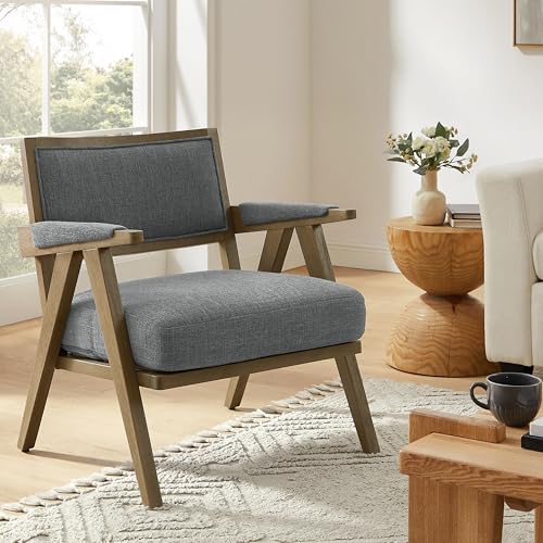 Sillón moderno tapizado gris con estructura de roble miniatura 1