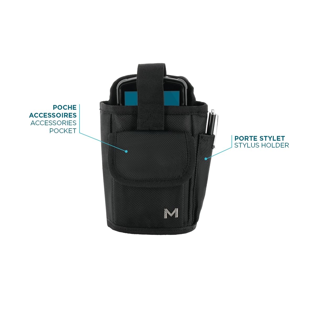 MOBILIS Holster pour Terminal de Saisie & Smartphone Ceinture et Poche Accessoires Système Mains Libres Taille M (Taille Max Appareil 10 x 16 x 3.5 cm)
