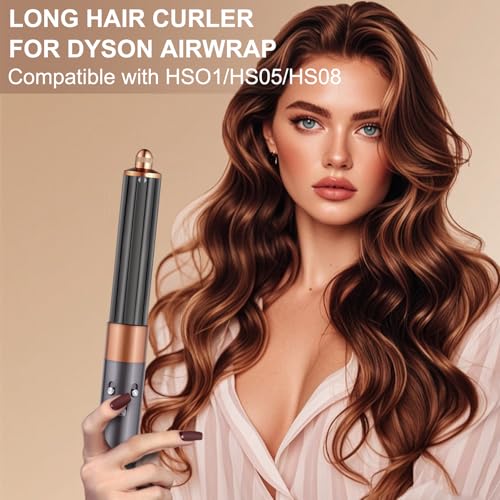 Image of 40mm /1.6 inch Hair Long Barrel Attachment for Dyson Airwrap HS01 /05 /08, Adjustable Bidirectional Auto-Wrap Curling, for Bouncy Curls or Waves, Gold