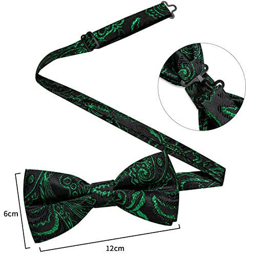 Image of DiBanGu Paisley Pre-Tied Bow Ties for Men Silk Adjustable Bowtie and Pocket Square Cufflinks for Wedding Party
