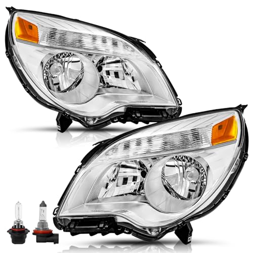 TUSDAR Headlights Assembly Fit 2010-2015 Chevy Equinox Halogen Type w/Bulbs Headlamp LH+RH Driver & Passenger Side