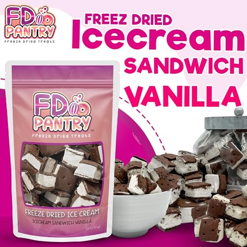 FD Pantry Freeze Dried Ice Cream Sandwich Bites - Vanilla - Crunchy & Sweet Snack 2.5oz Freeze-Dried Space Ice-Cream Pack Dehydrated Resealable Gift Bag