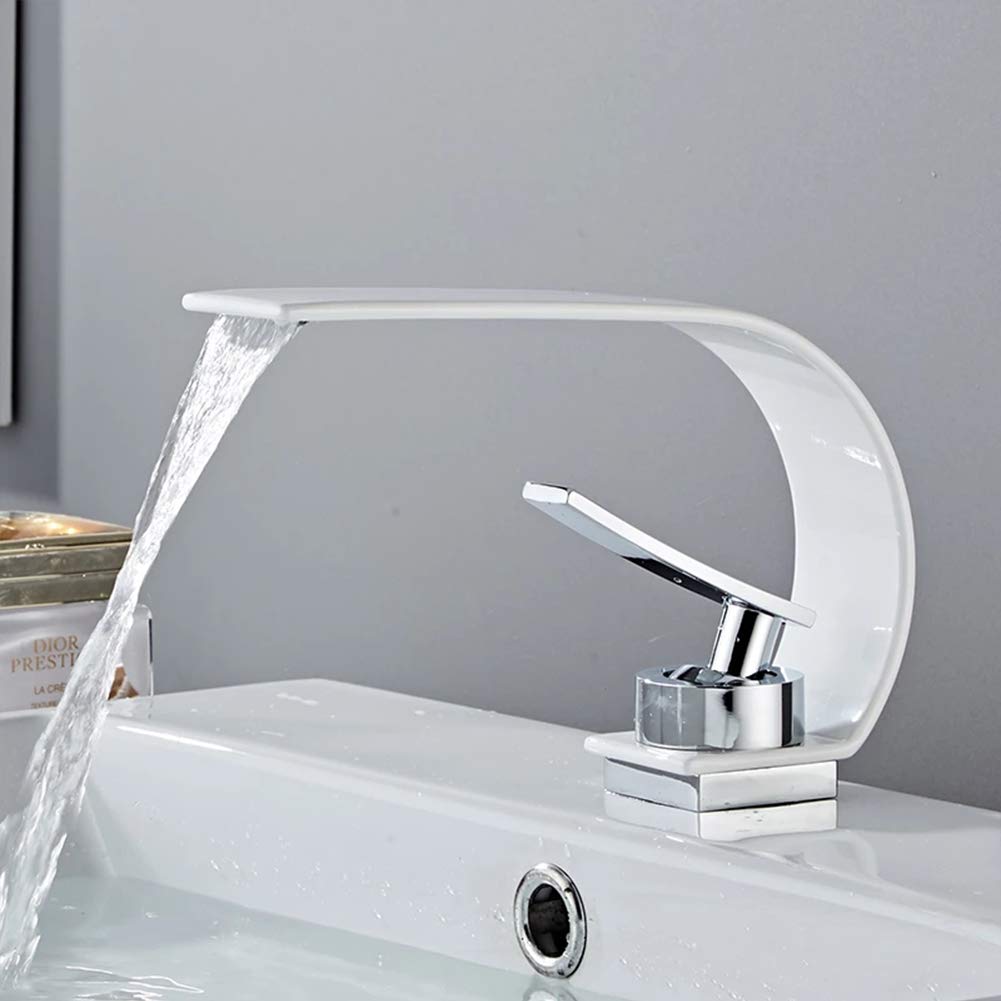 Wasserfall Wasserhahn Bad, Moderner Schwarz Messing Waschtischarmatur Kaltes Und Heißes Wasser Vorhanden, Geeignet Für Badezimmer Und Waschbecken, Einhandmischer Waschtischarmaturen