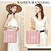 OWGSEE Straw Beach Bag for Women Summer Woven Tote Bag Packable Straw Purses and Handbags for Vacation Holiday (M-Pink)