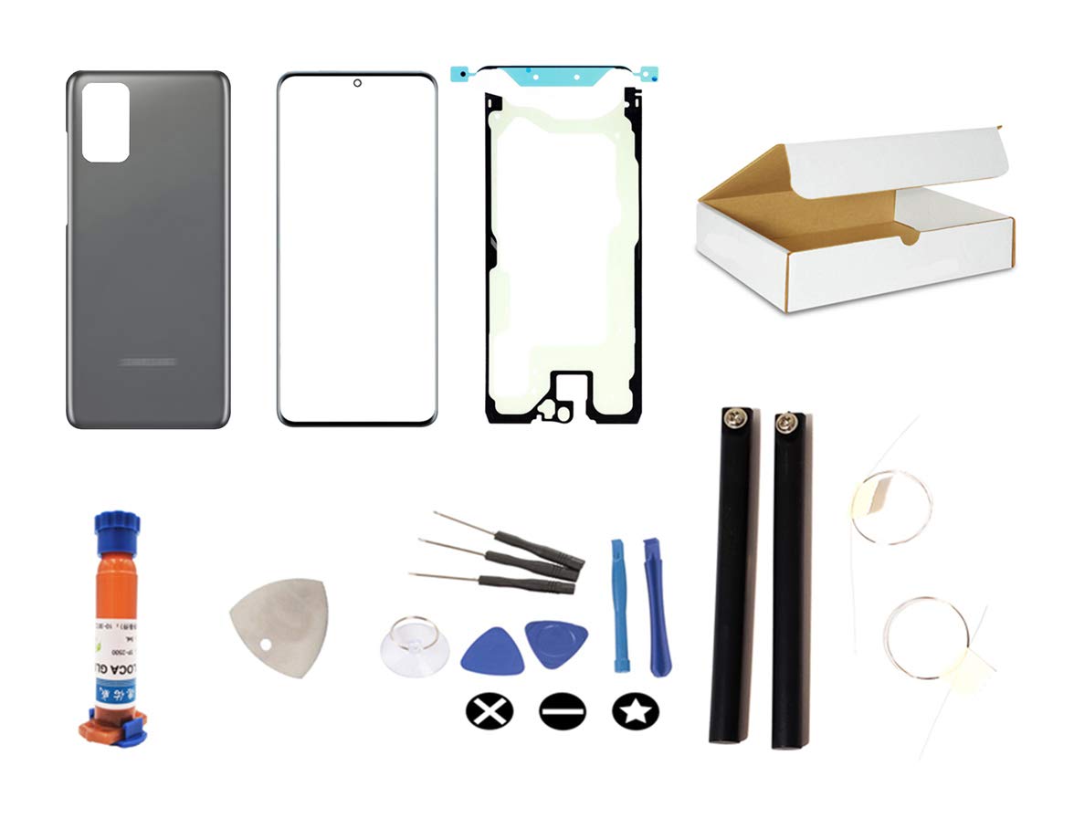 md0410 Screen Repair Kit Compatible with Samsung Galaxy S20 Plus G985 & S20+ 5G G986-Front Outer Glass Lens and Rear Back Glass Door Housing Cover Replacement (Cosmic Grey)