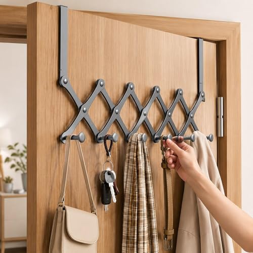 Porte-manteau extensible porte multifonctionnel 6 crochets - 8