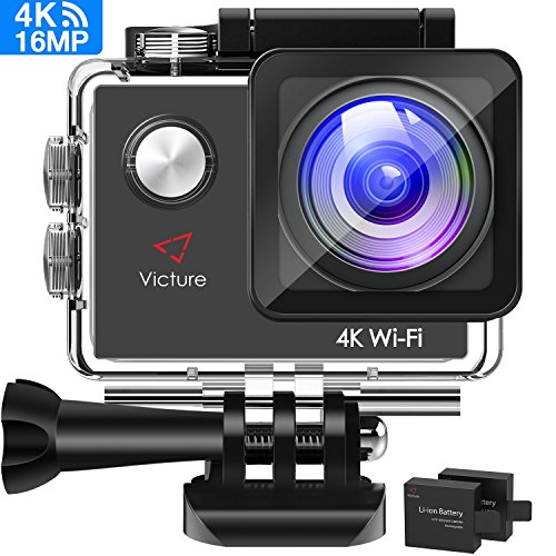 Victure Camara Deportiva 4k WiFi 16MP Impermeable Cámara Acción Deporte Acuatica Agua de 30m Pantalla LCD 2.0 Inch 170 Gran Angular 2 Baterías de 1050mAh con Múltiples Accesorios Kit Última versión