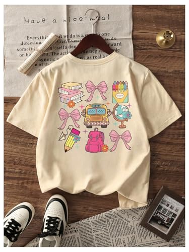 Girl's Cartoon Graphic Cute T Shirt Short Sleeve Crewneck Drop Shoulder Tee Tops4